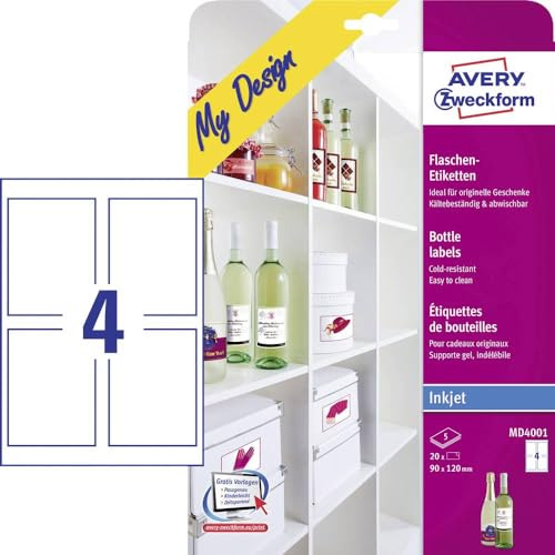 Avery Zweckform Paquet de 5 feuilles A4 de 4 étiquettes pour bouteilles (Import Allemagne)