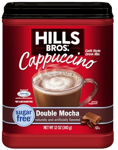 Hills Bros. Cappuccino Mix – Rich, Frothy Coffeehouse-Tasting Instant Drink Mix – Quick and Easy Preparation – Perfect for Hot & Iced Drinks & Creaming Coffee – Sugar-Free Double Mocha, 1 Pack of 12oz