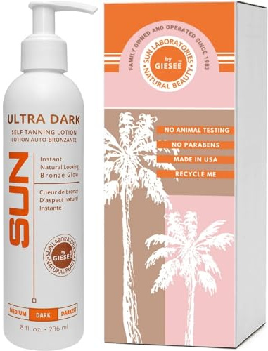 Sun Laboratories By Giesee Ultra Dark Sunless Tanning Lotion 8 oz - Premium Tanning Lotion for Instant Glow, Organic Self Tanner, Perfect for Body, Face, and Leg Bronzing