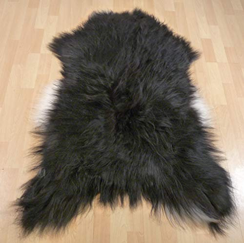 Natur-Fell-Shop Island Schaffell Lammfell, ökologisch gegerbt, langflorig, schwarz-weiß 110-120cm
