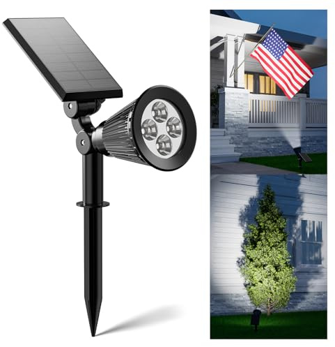 FALOVE Solar Spot Lights Outdoor Waterproof for Flag, Palm Tree, Pole, Sign, Statue, Mailbox, Bright LED Outside Landscape Flood Spotlights for Accent Uplighting Yard, Garden, House, Backyard, Patio