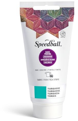 Speedball 75ml 2.5 oz Fabric Block Printing Ink Turquoise, Fabric Printmaking Ink, No Heat Set Required, Touch Dry Overnight