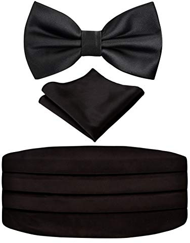 Alizeal Multicolored Silk Solid Cummerbund for Mens Gift Bow Tie Set, Black