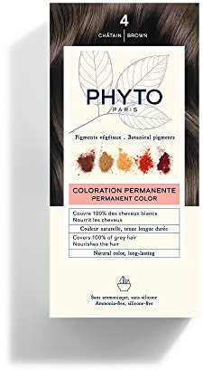 Phyto Color Kit 4 Castano Colorazione Permanente senza Ammoniaca, 100% Copertura Capelli Bianchi
