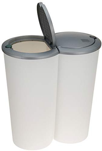 Mülleimer 50l weiß Silber 2x25l Duo Abfalleimer Mülltrenner Mülltonne