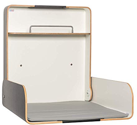 KEMMLIT Toledo Wickeltisch/ Timkid Kawaform- klappbar platzsparend, Wandwickeltisch inkl. grauer Wickelauflage bzw. Wickelunterlage, Farbe Schwarz, Wandwickelregal für öffentl. & priv. Bereich, TÜV, Wickelstation aus Formholz