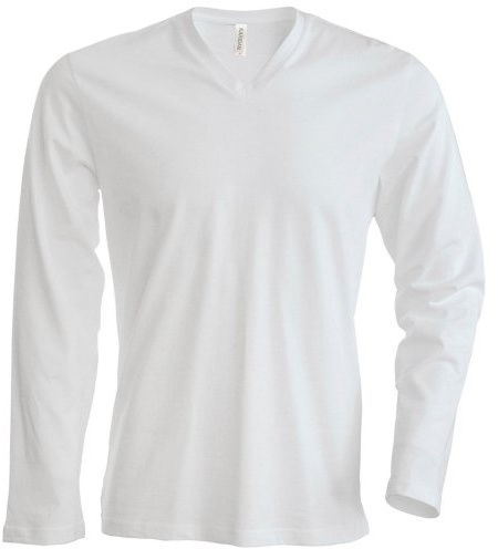 Kariban Mens Slim Fit Long Sleeve V Neck T Shirt (M) (White)