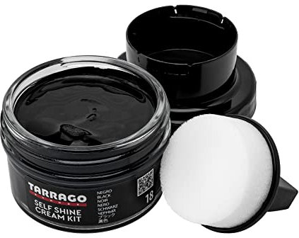 Tarrago Self Shine Cream Kit 50 ml | Nourishing Cream of Natural Waxes For Shining Leather, Smooth, Natural or Synthetic Leather Footwear | With Sponge Applicator ((18) Black)