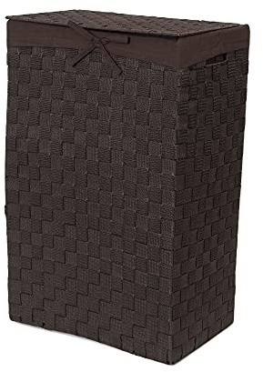 Compactor Cesto Rectangular para la Colada con Tapa, con Asas, Correas Trenzadas y Estructura metálica, Funda Interior de Lino extraíble, Marrón, 25 x 38 x H. 60 cm, RAN6896