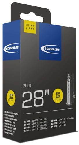 Schwalbe Fahrradschlauch Nr. 20 Extra Light – Rennrad Schlauch 28 Zoll / 700C (ETRTO 18/25-622/630) – SV-Ventil in 40–80 mm – Ultraleicht & zuverlässig – Butylschlauch für Rennrad