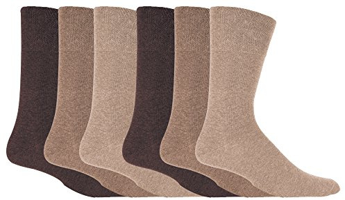 Gentle Grip - Mens 6 pairs of Diabetic Sock with Honey Comb Top and Hand linked Toe Seams - 6-11 UK 39-45 Eur (Black) (Browns)