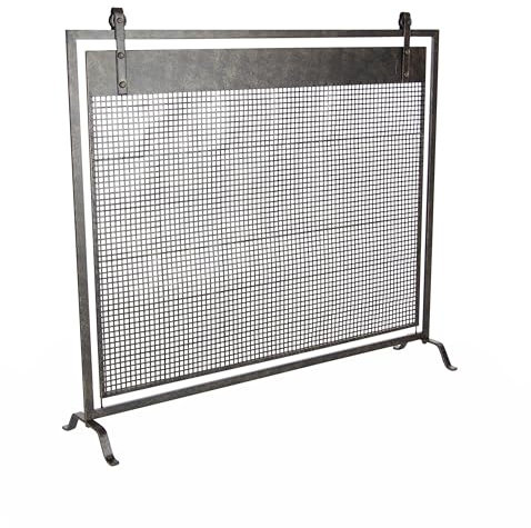 Deco 79 Paravento per caminetto a pannello singolo con griglia sospesa geometrica in metallo con dettagli imbullonati, 38 x 9 x 35, Nero