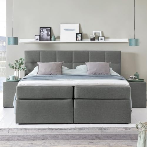 3F FURNITURE FOR FRIENDS Boxspringbett Bea 220x220 cm Hellgrau Härtegrad H3 | 7-Zonen Taschenfederkern Matratze + Visco Topper