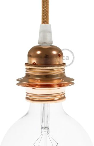 creative cables - Kit E27 Metal Lamp Holder with Double Clamp Ring for Lampshade - Tapered Copper