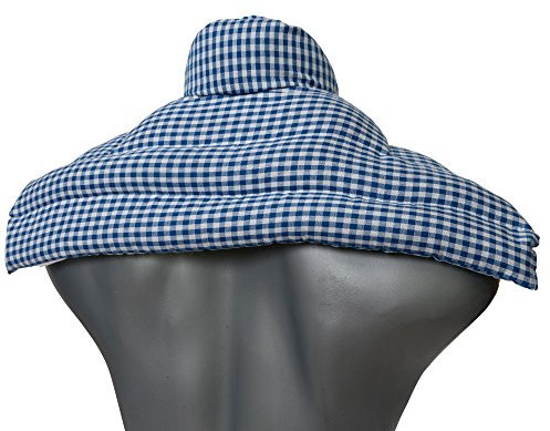 Cojín nuca, espalda superior y hombros con cuello - azúl y blanco - Saco térmico de semillas - Almohada cervical - Huesos de cerezas -