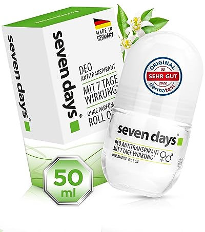 seven days Antitranspirant 50ml, Roll On gegen Schweiß [Langzeitschutz - Bis 7 Tage] Antitranspirant starkes schwitzen, Anti Transpirant Herren & Damen Deo, Mittel gegen Schwitzen, Deoroller