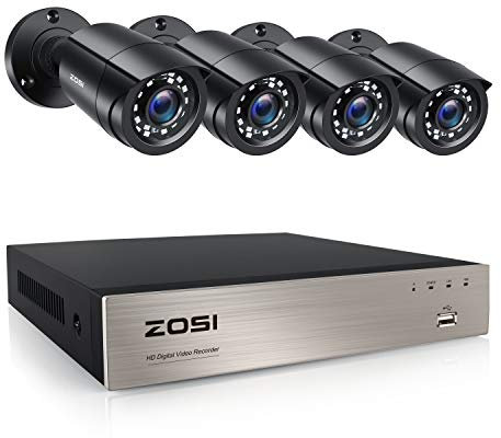 ZOSI 5MP Lite Kit de Cámara de Vigilancia 4pcs 1080p Cámara de Seguridad Exterior con 8CH H.265+ Grabador DVR, Visión Nocturna, Alarma de Movimiento, sin Disco Duro