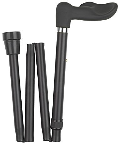 Faltbarer Leichtmetallstock in schwarz mit Fischergriff in schwarz mit Softtouch-Oberfläche für links