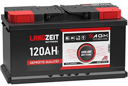 LANGZEIT 12V 120AH AGM Batterie Solarbatterie Wohnmobil Boot Solar Versorgungsbatterie 100Ah