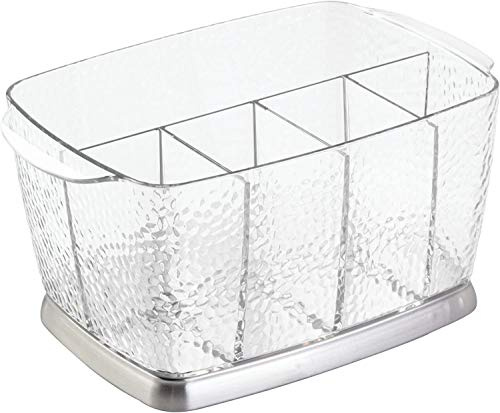 iDesign Rain boite pour couverts et serviettes de table portatif, support couvert en plastique et acier inoxydable, transparent/argenté