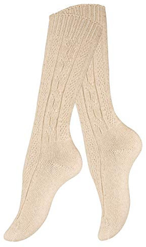 Cotton Prime Damen Trachtensocken - Trachtenstrümpfe aus Leinen mit Zopfmuster im Landhaus Stil