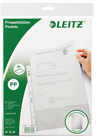 Leitz Standard Prospekthüllen-Set, 25 Stück, A4 Format, Farblos mit matter Oberfläche, 0,065 mm PP-Folie, 47966003