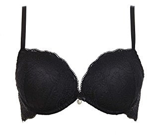 LORMAR Reggiseno Balconcino Double Pizzo Coppe Super Push UP 2 Taglie in più (2, Nero)