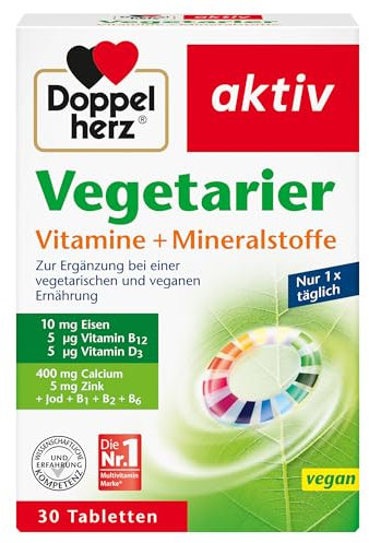 Doppelherz Vegetarier Vitamine + Mineralstoffe - Abgestimmte Nährstoffe für Vegetarier und Veganer - 30 vegane Tabletten