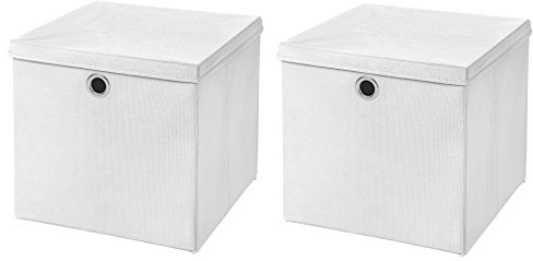 CM3 2 Stück Faltbox Weiß 28 x 28 x 28 cm Aufbewahrungsbox faltbar mit Deckel