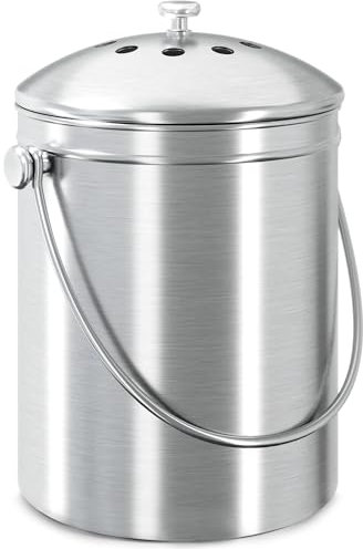 Acero Inoxidable Recipiente de Compost para hogar, 1.3 galones(5L) - por Utopia Kitchen