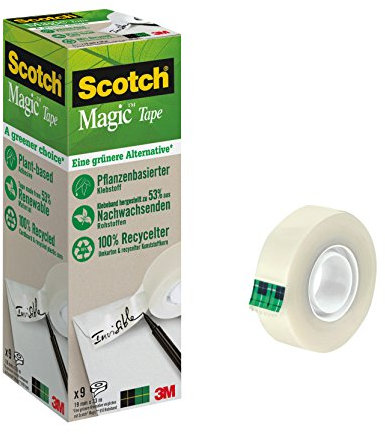 Scotch 90019339 Klebeband Magic: A greener choice, unsichtbar,beschriftbar, 19 mm x 33 m, 9 Rollen