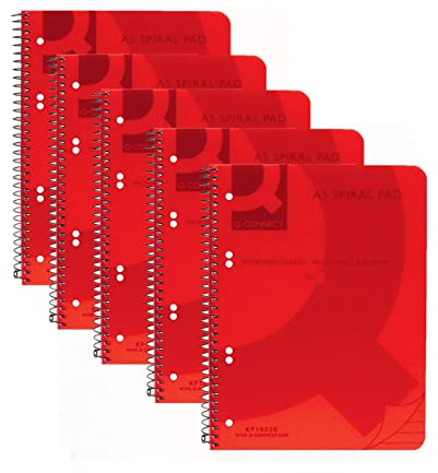 Q-Connect spiralbunden polypropylen anteckningsbok 160 sidor A5 röd (5-pack) KF10035