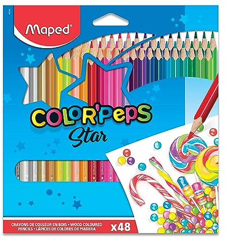 Maped - Pinturas de Madera - Lápices de Colores Estuche - 48 Pinturas con Presentación en Caja de Cartón - Colores Vibrantes - Acabado