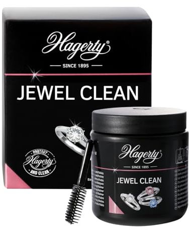 Hagerty Jewel Clean Baño de inmersión limpia joyas oro platino y piedras preciosas 170ml I Eficaz líquido para limpiar diamantes zafiros rubíes I Limpieza por inmersión con cesta y cepillo