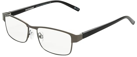 Foster Grant Men's Leo Square Reading Glasses, Gunmetal/Transparent, 59 mm + 2