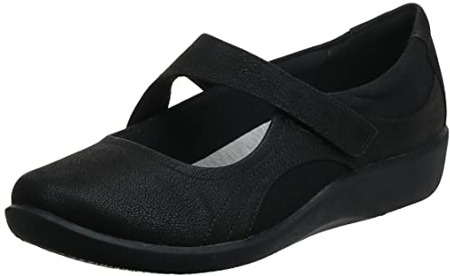 CLARKS Women's Sillian Bella Mary Jane Flat, Black Synthetic, 9.5 M US