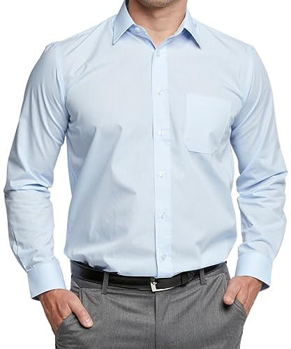 Double TWO Men's Long Sleeve Dress Shirt - Classic Fit, Easy-Care, Shirt | Dress Shirt for Business and Formal Wear with Classic Collar and Pocket