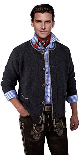 Moschen-Bayern Herren Trachtenjacke Trachtenstrickjacke Trachtenjanker Strickjacke Tracht Grau Schwarz 52