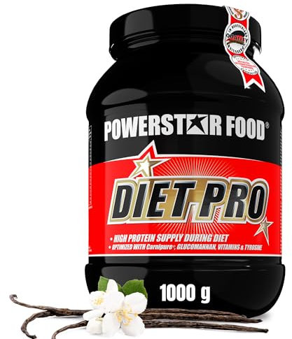 Powerstar Diet Pro 1kg | Diät-Protein-Pulver aus deutscher Herstellung | Mehrkomponenten-Protein-Pulver zur Konservierung der Muskelmasse | Sättigender Diät-Eiweiß-Shake mit Glucomannan | Vanilla
