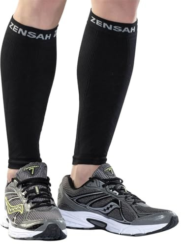 Zensah Running Leg Compression Sleeves - Shin Splint, Calf Compression Sleeve Men and Women (Black, Large/X-Large)