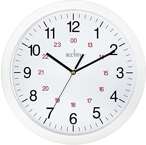 Acctim Metro 12 Wall Clock Quartz 12/24 Hour Dial Easy Read Numbers White 30cm 21162