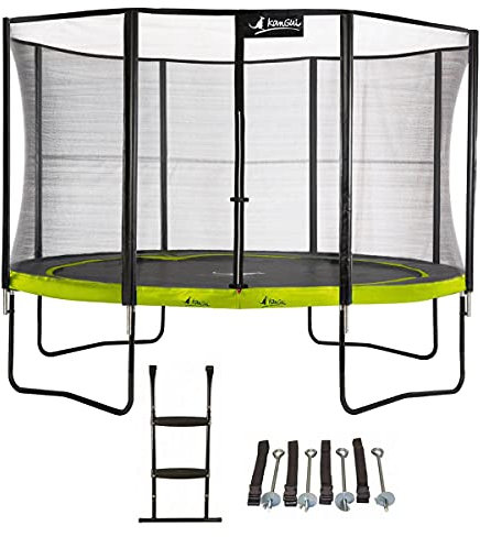 Kangui - Trampoline de Jardin Rond 430 cm + Filet de sécurité + échelle + kit ancrage | PUNCHI Vert 430