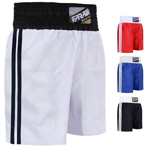Farabi Sports Pro Boxing Shorts para Entrenamiento de Boxeo Punching Sparring Fitness Gym MMA Muay Thai Kick Boxing Pantalones (Large, White)