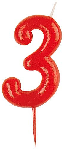 Dekora - Candele di Compleanno Numero 3 - Candela di Colore Rosso