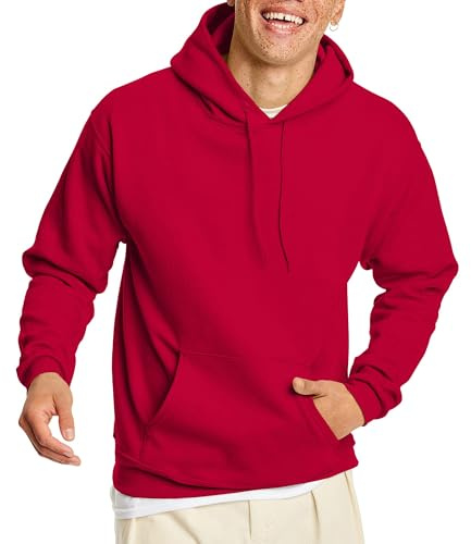 Hanes Men's Pullover EcoSmart Hooded Sweatshirt, Deep Red, Large