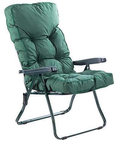Alfresia Reclining Garden Chair with Classic Cushion Folding Recliner | Green frame alloy steel construction crumb foam padding water resistant polyester