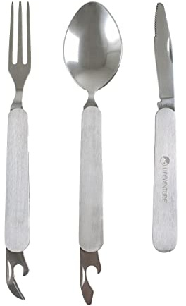 Lifeventure Stainless Steel Folding Cutlery Set for One - Knife, Fork and Spoon Set with Bottle and Tin Opener – Corrosion Resistant Ideal for Camping or Travel