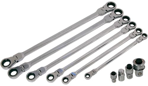Neilsen CT3037 10pc Swivel-Head Ratchet Spanner Set - Size: 8mm-19mm | Flexi Head | 72 Tooth Ratchet Spanners | 1/4in, 3/8in, 1/2in Drive Adaptors | Screwdriver Bit Adaptor