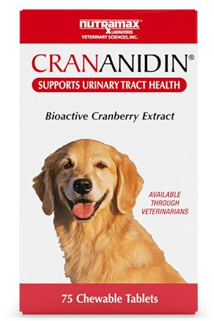 Nutramax Crananidin for Dogs, Urinary Tract Health and Bladder Health Support, Cranberry Supplement for Dogs of all Breeds and Sizes, Chewable Tablets, 75 Count