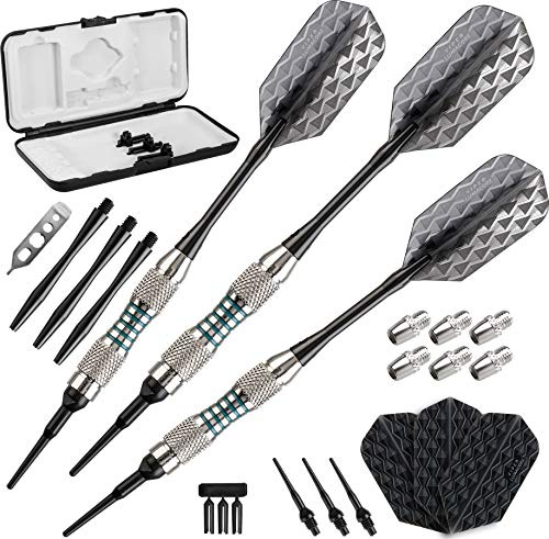 Viper by GLD Products Bobcat Adjustable Weight Soft Tip Dart Set with Case, Nickel Silver Plated, Light Blue Rings, 16-18 Grams (20-0912-16)